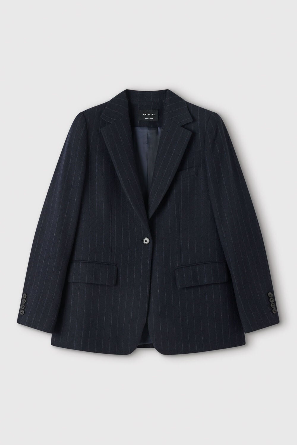 Navy Petite Pinstripe Wool Blend Blazer