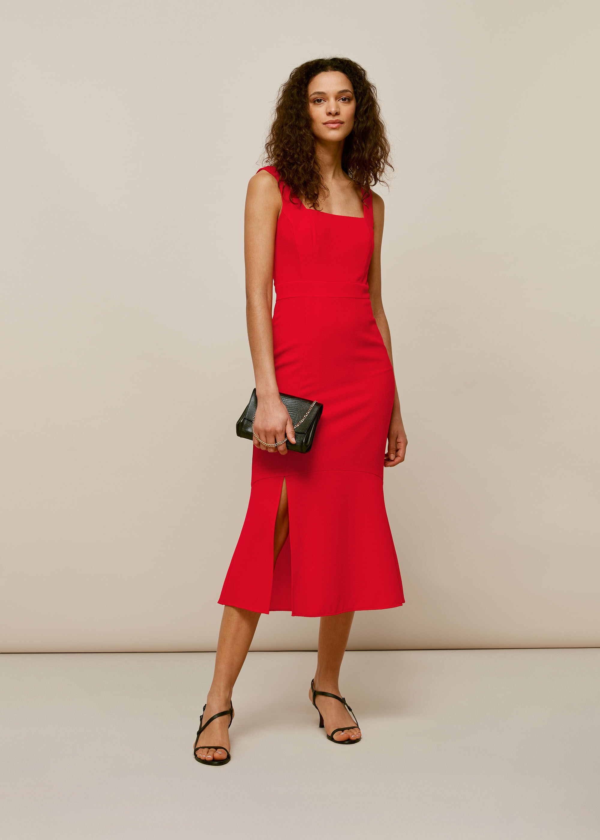 square neck dress red