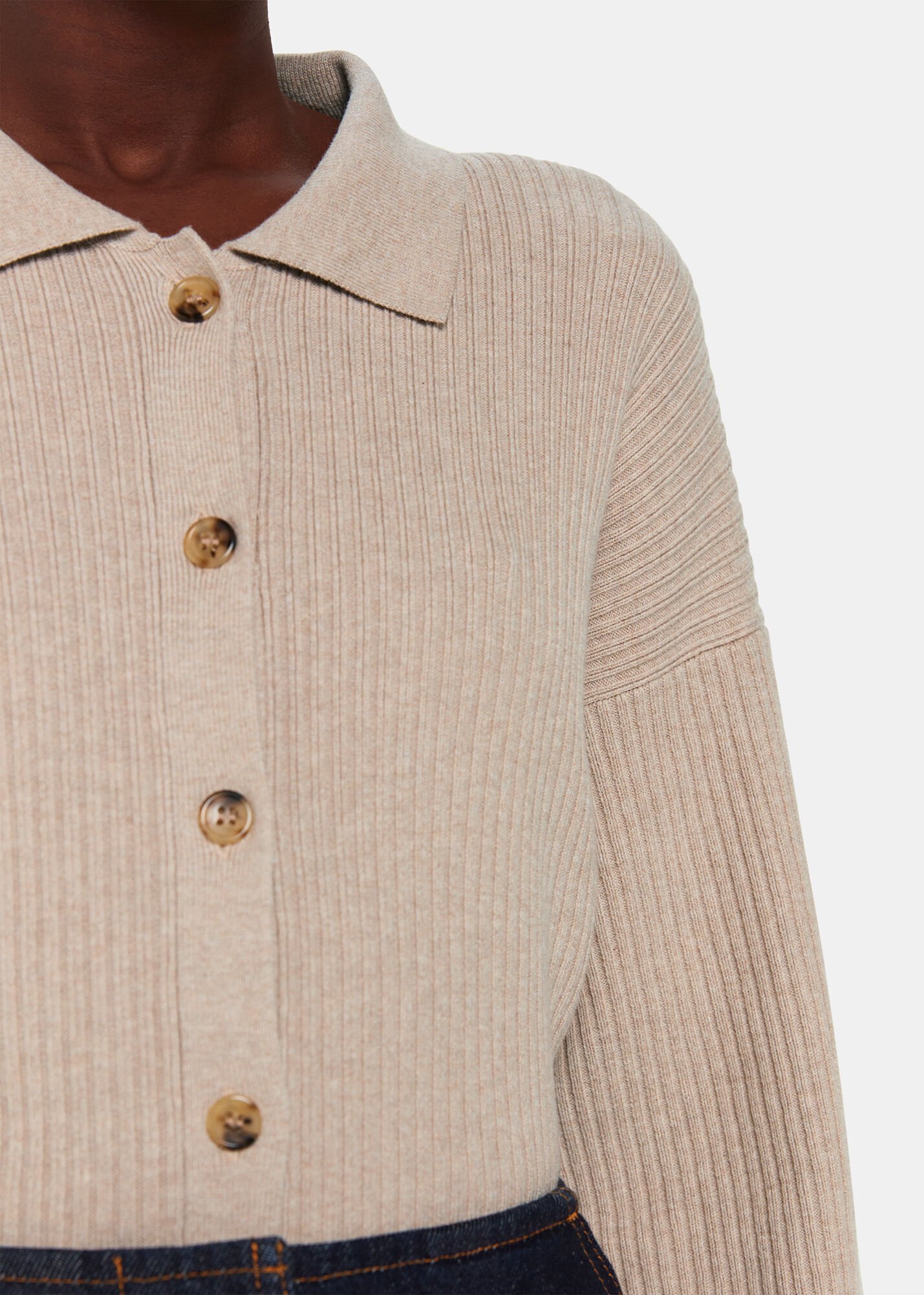 Oatmeal Rib Collar Cardigan | WHISTLES | Whistles US |