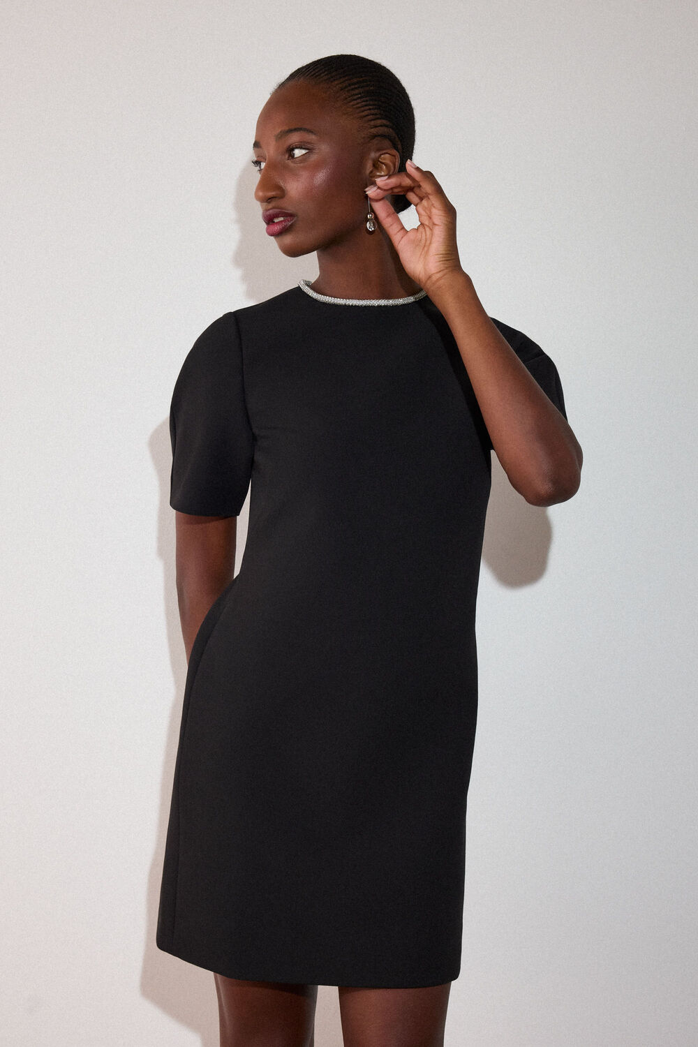 Black Diamante Trim Mini Dress