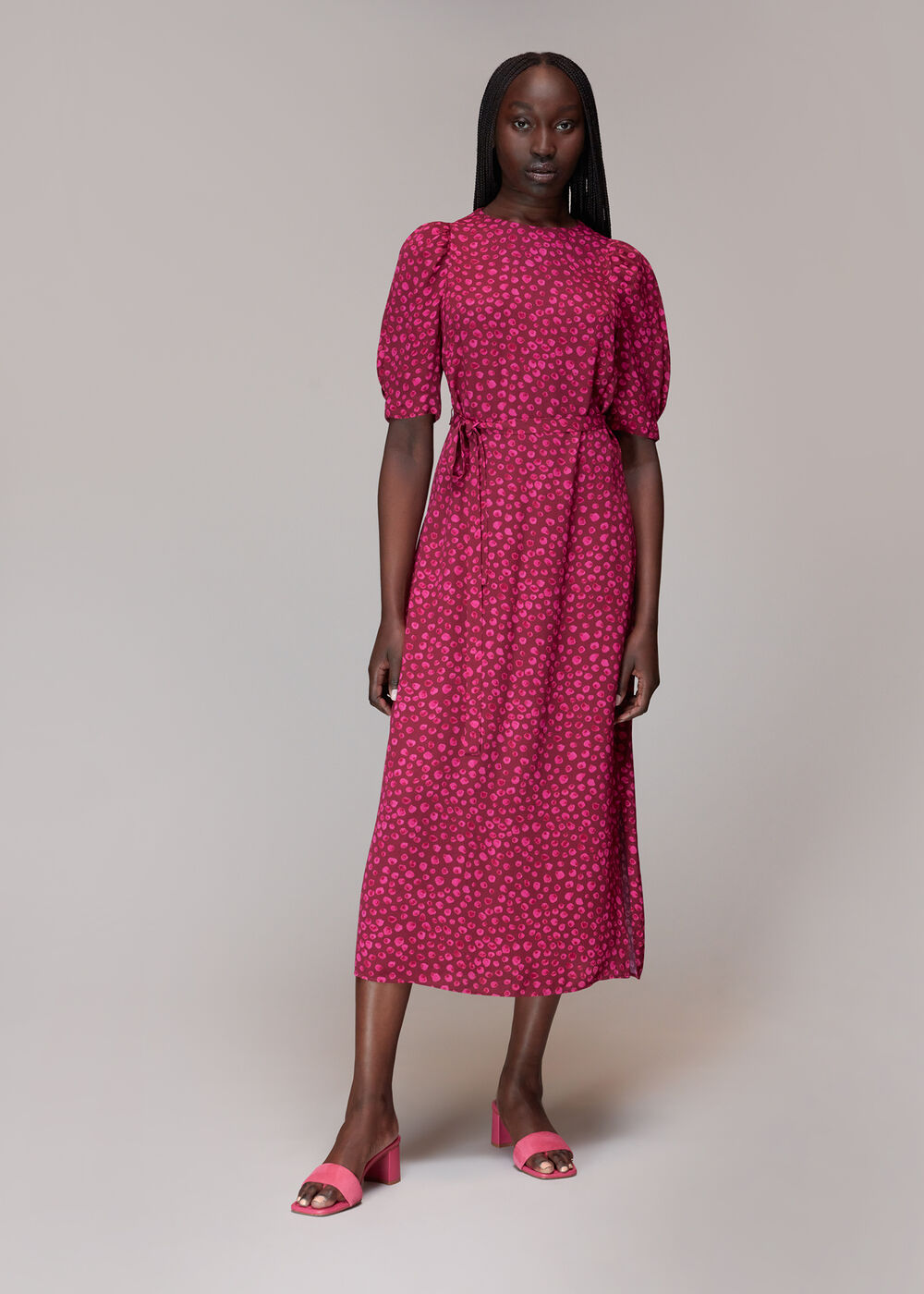 Pink/Multi Lava Spot Cut Out Midi Dress | WHISTLES | Whistles US |