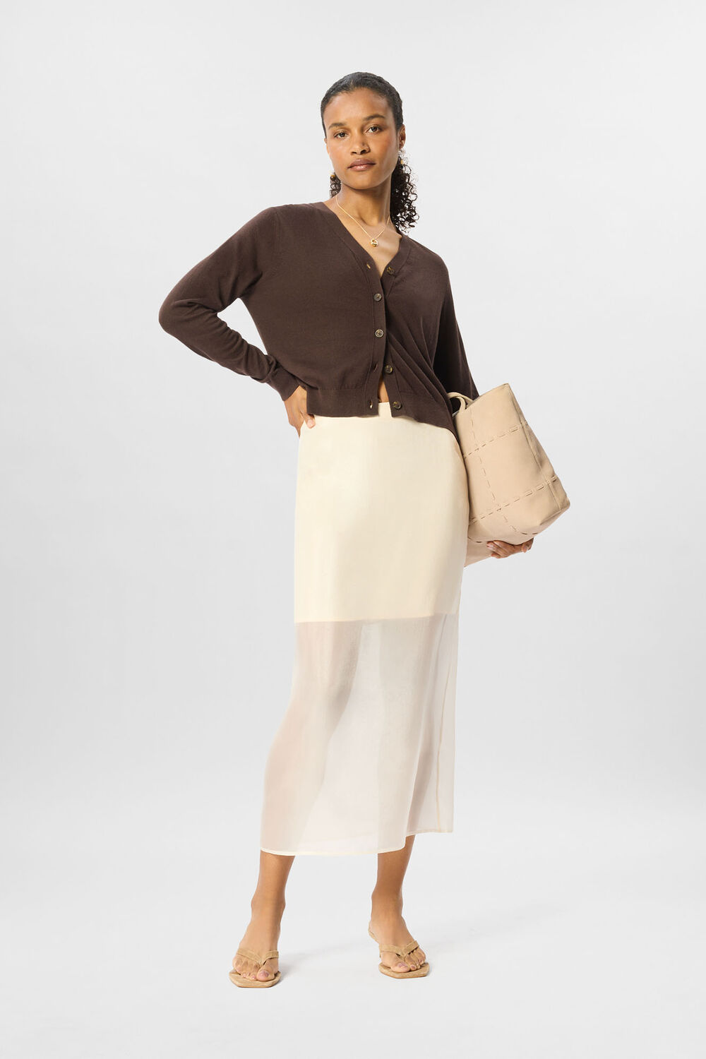 Ivory Organza Column Midi Skirt