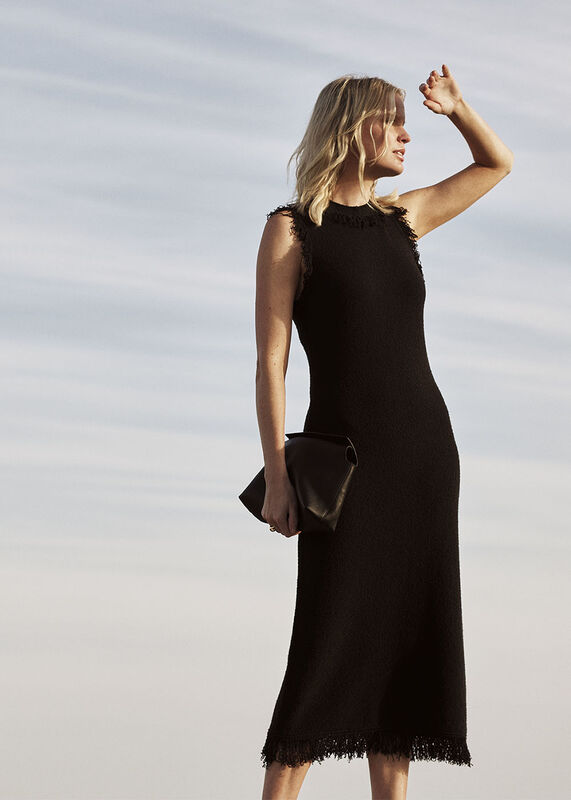 Black Fringe Detail Sweater Dress