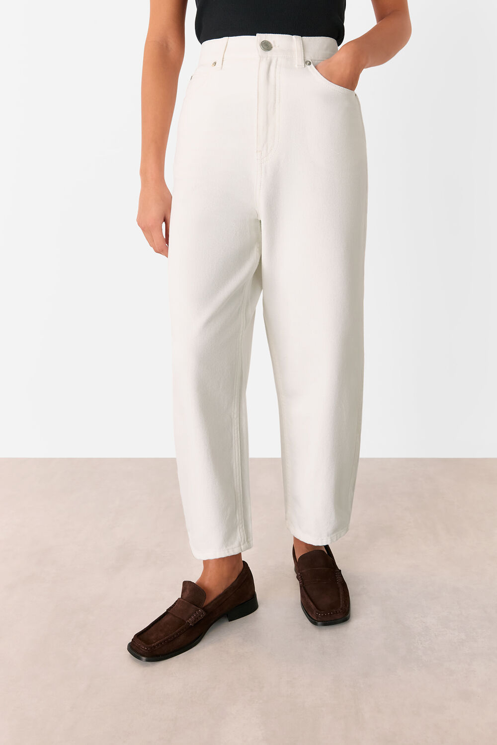 White Petite Authentic Barrel Leg Jean