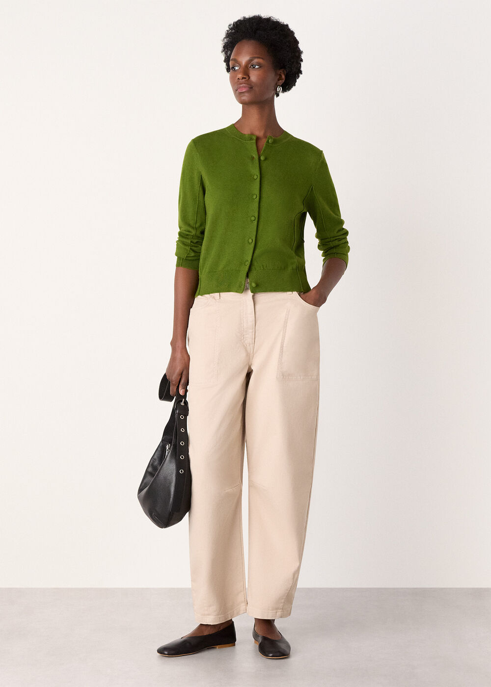 Fine Gauge Crew Neck Cardigan