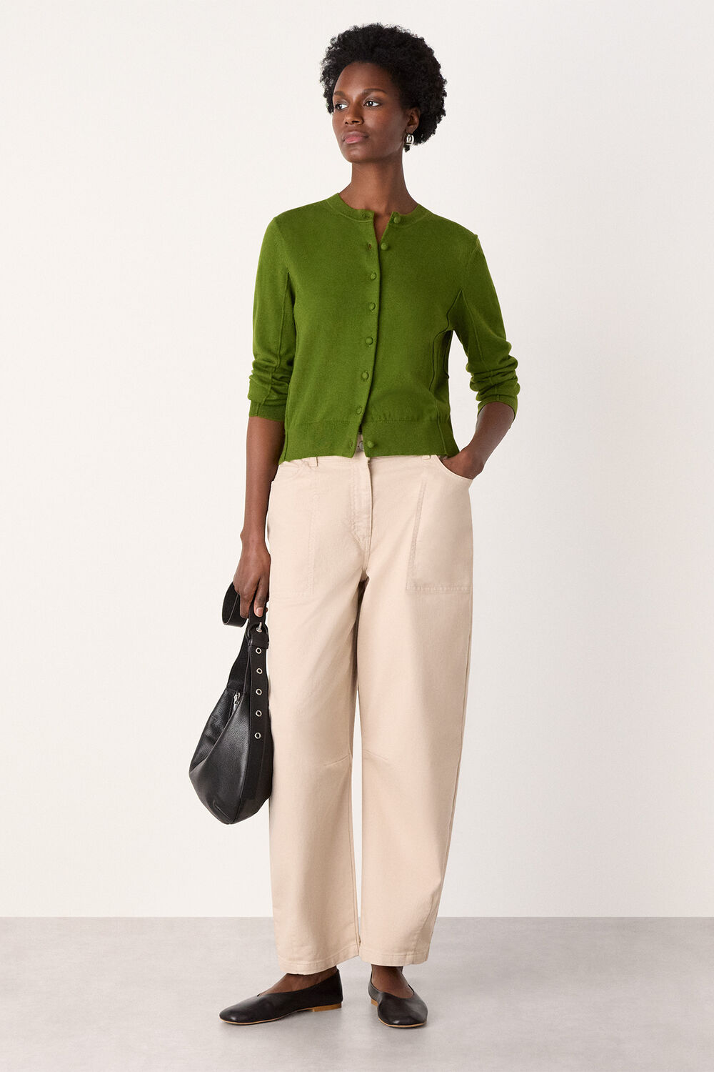Fine Gauge Crew Neck Cardigan