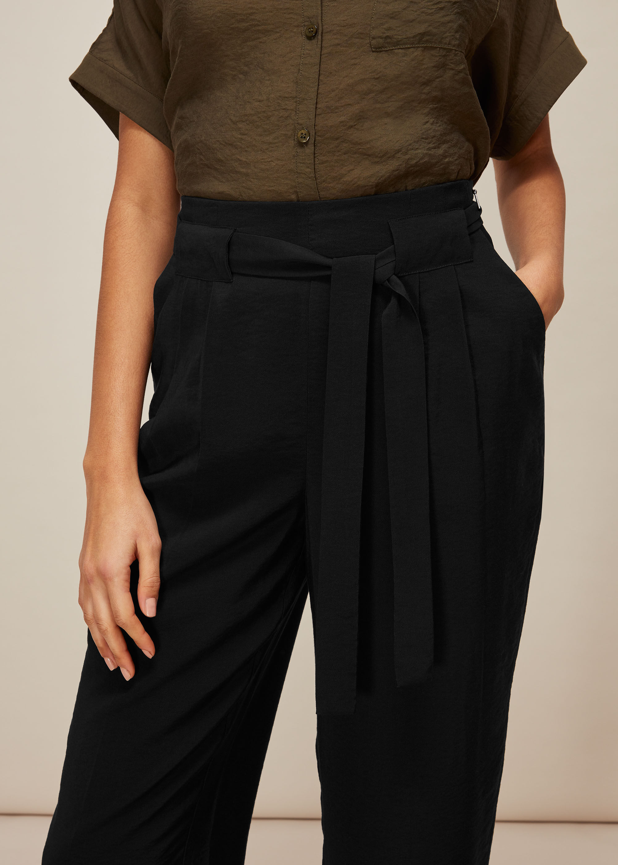 French Connection Whisper Belted Cropped Trousers Utility Blue at John  Lewis  Partners