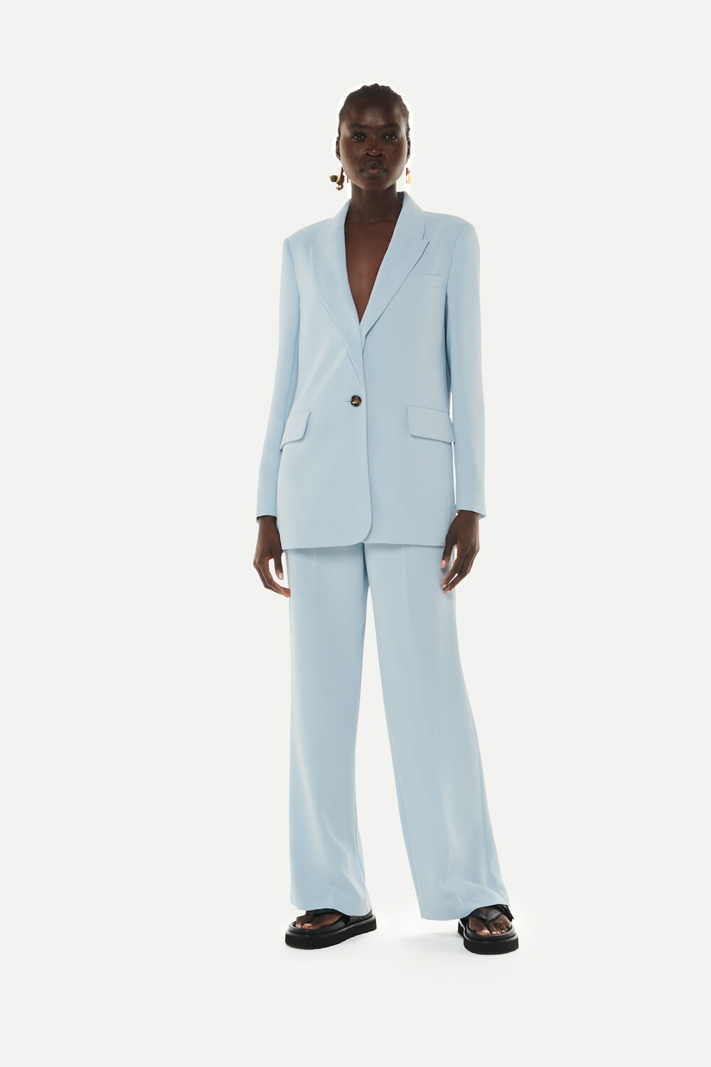 Pale Blue Crepe Relaxed Boyfriend Blazer