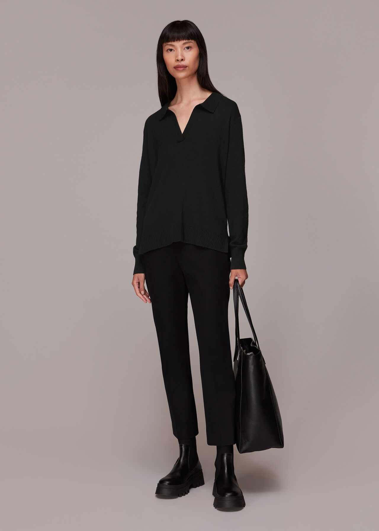 Black Knitted Polo Shirt WHISTLES Whistles