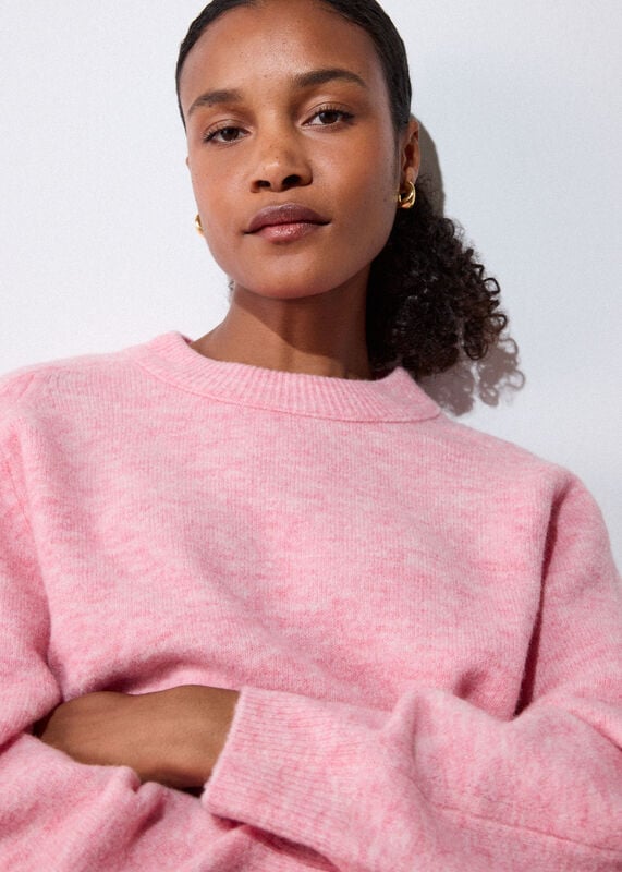 Pink Wool Mix Curved Hem Knit