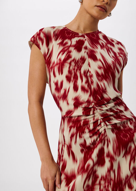 Red Petite Blurred Floral Crepe Dress