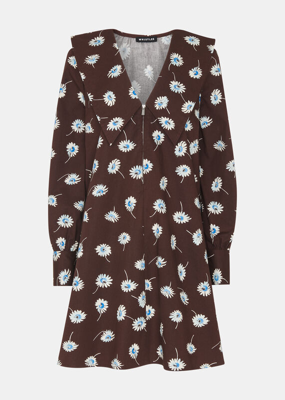 Brown Watercolour Daisy Poplin Dress