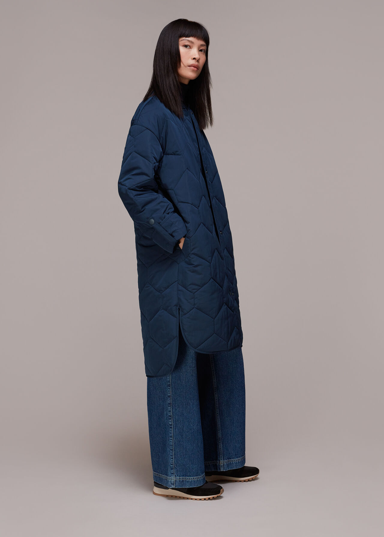 Navy Longline Quilted Coat | WHISTLES | Whistles ROW