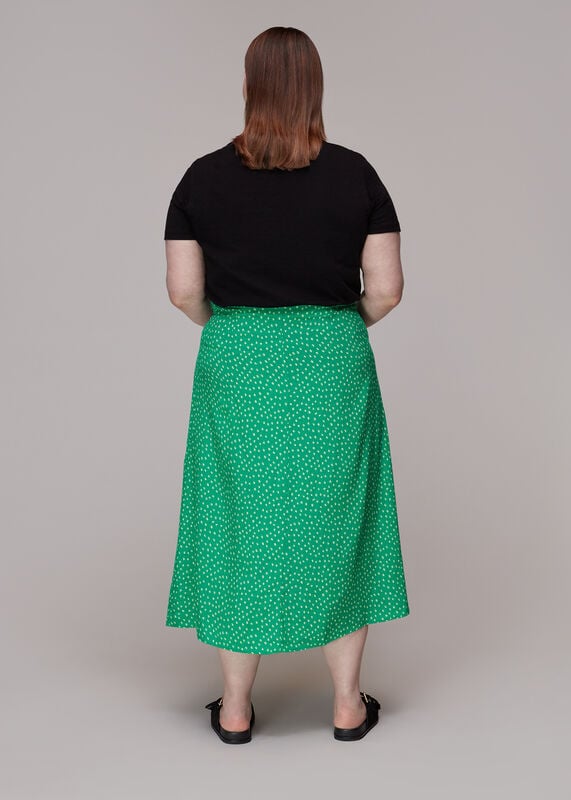 Green Spot Print Button Skirt