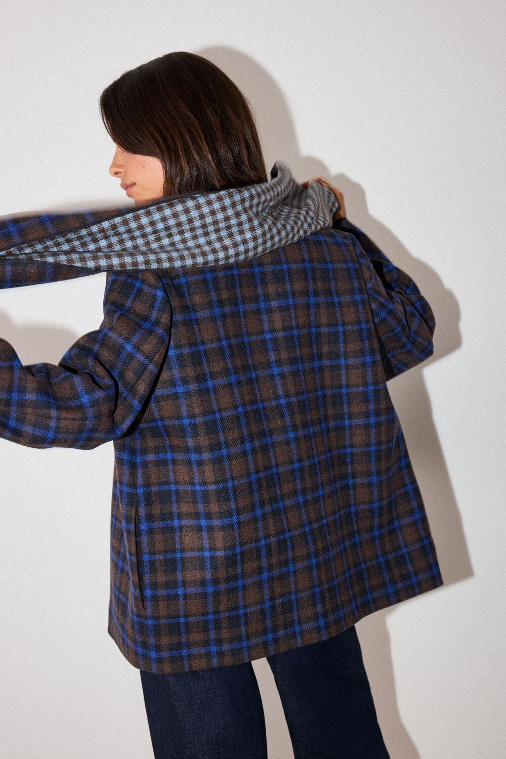 Check Scarf Coat