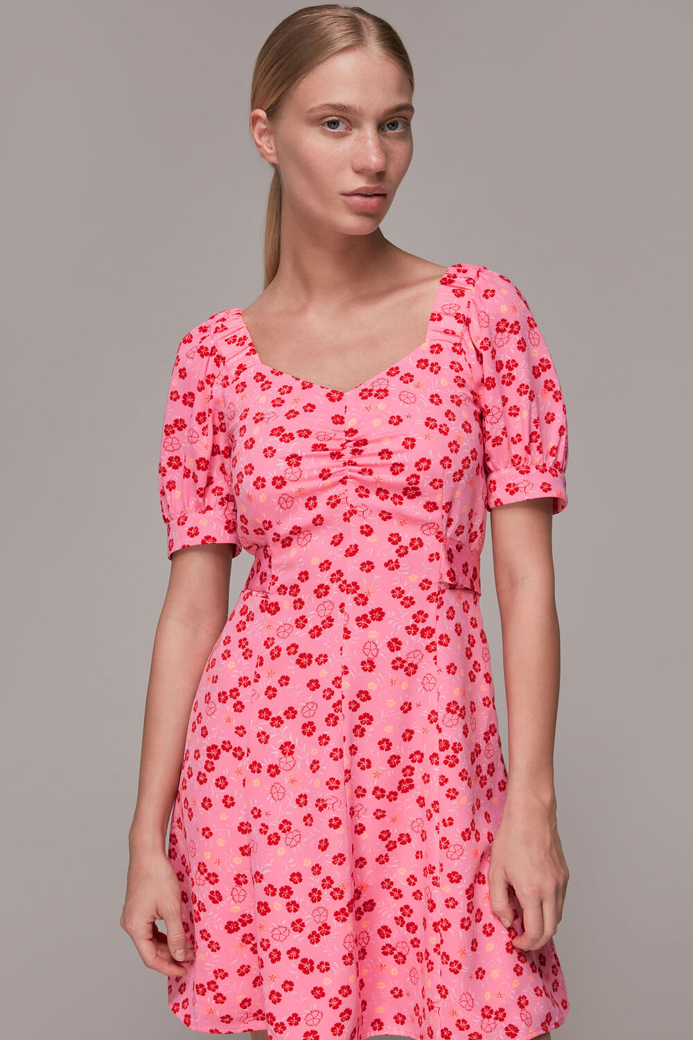 Pink Cherry Floral Tie Waist Dress