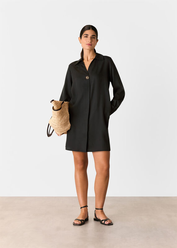 Black Collared Button Short Dress