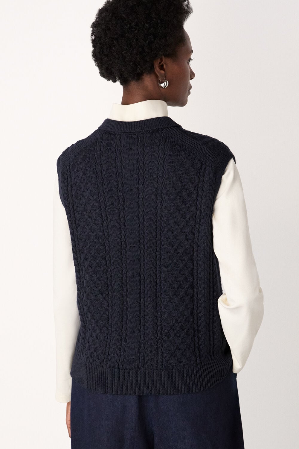 Navy Wool Cable Detail Knit Tank