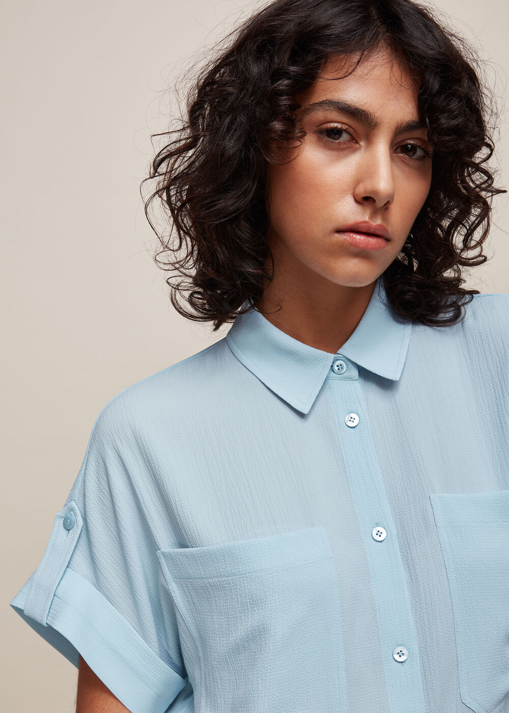 Textured Pocket Blouse Pale Blue