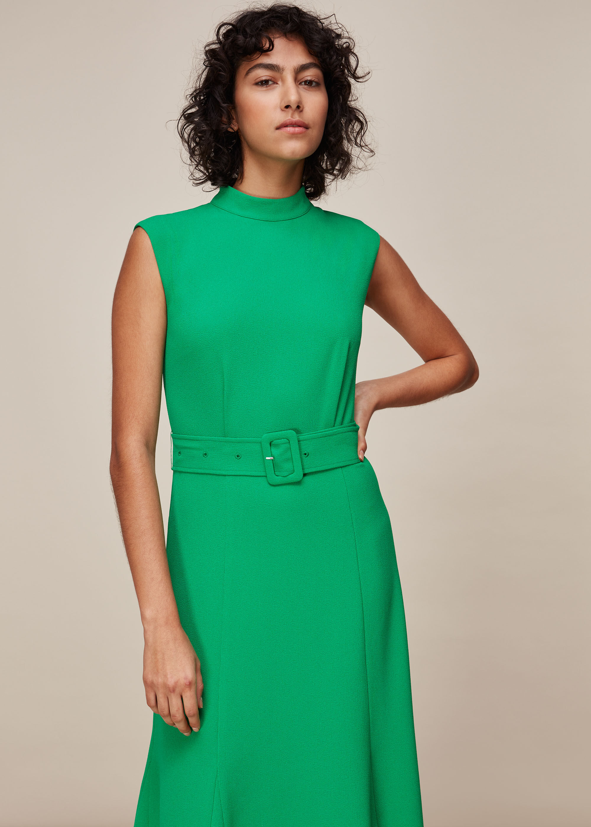 Green Penny Belted Dress | WHISTLES | Whistles US |