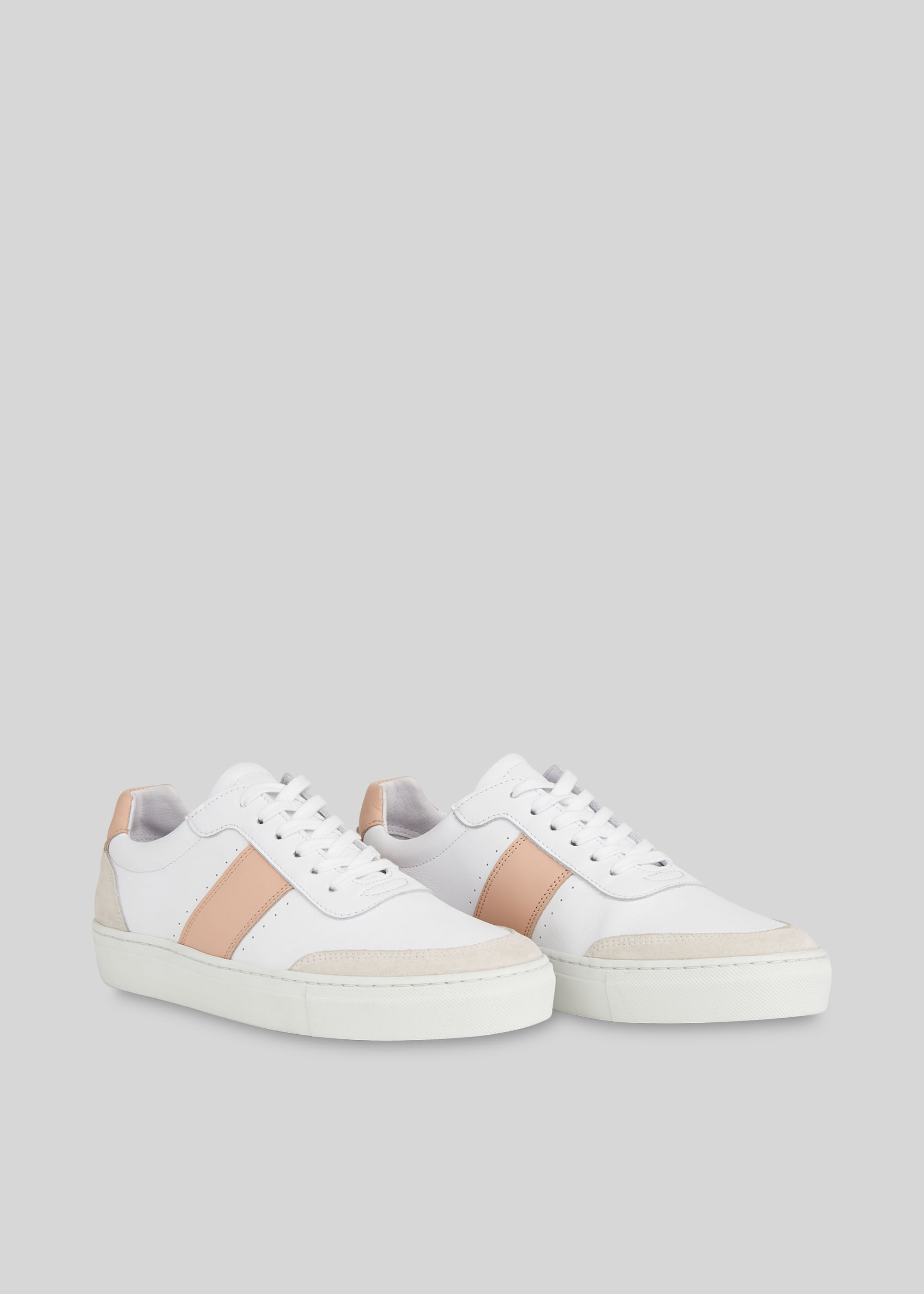 white trainers with pink stripe