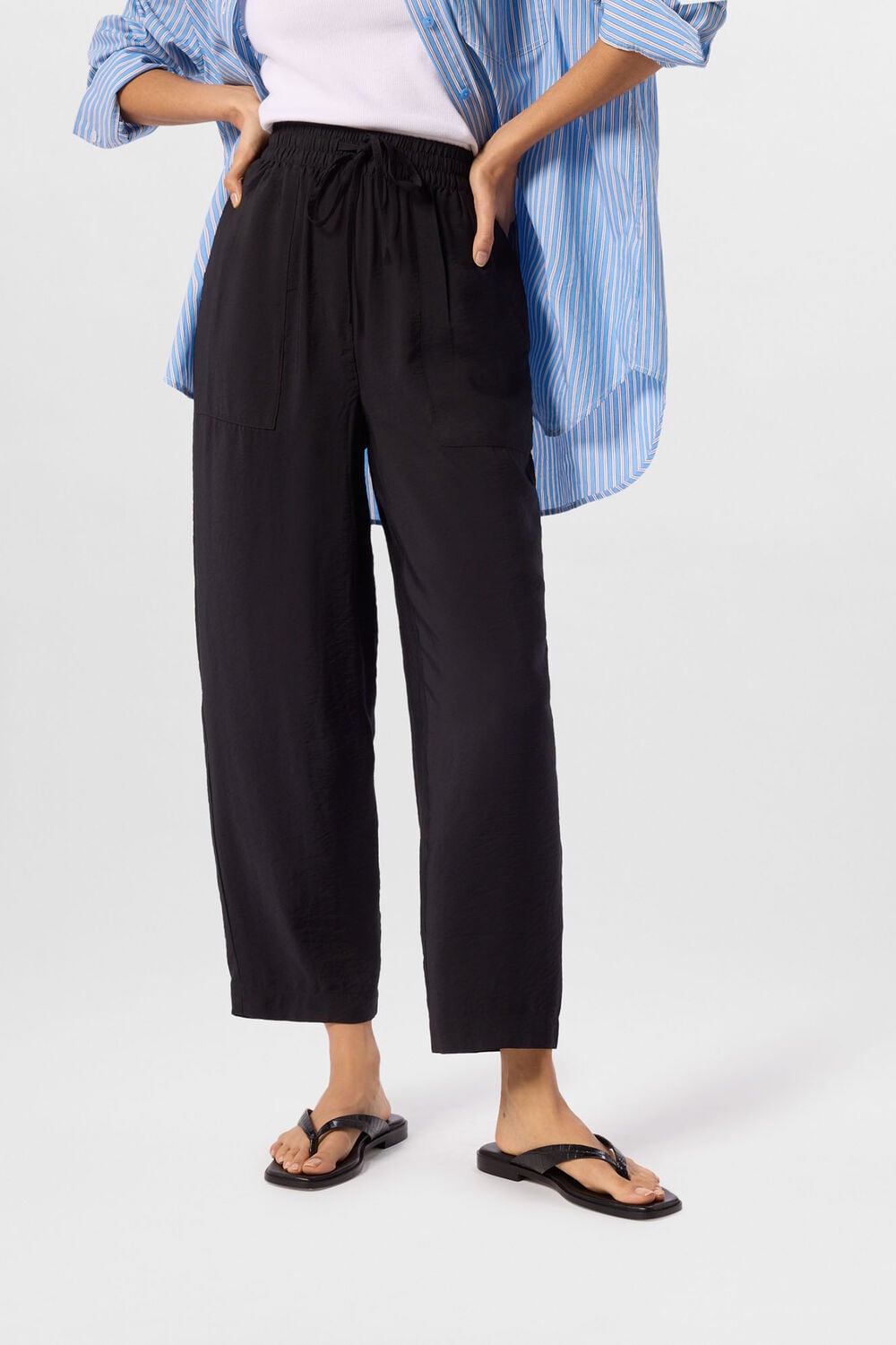 Black Petite Tie Waist Trouser