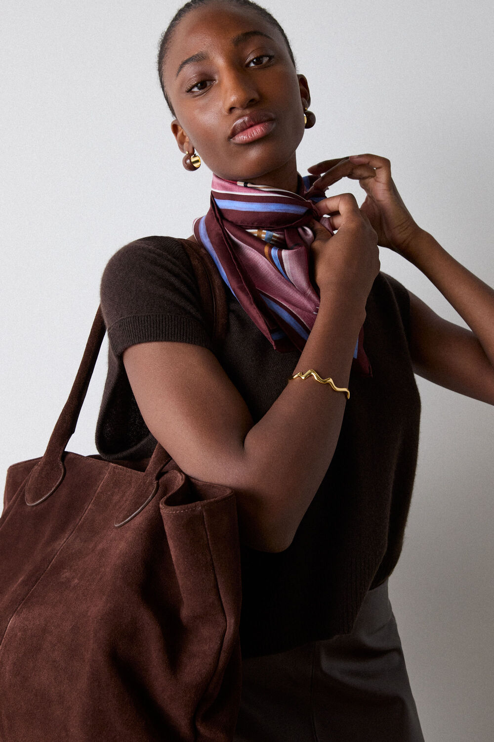 Brown Cashmere V Neck Tank