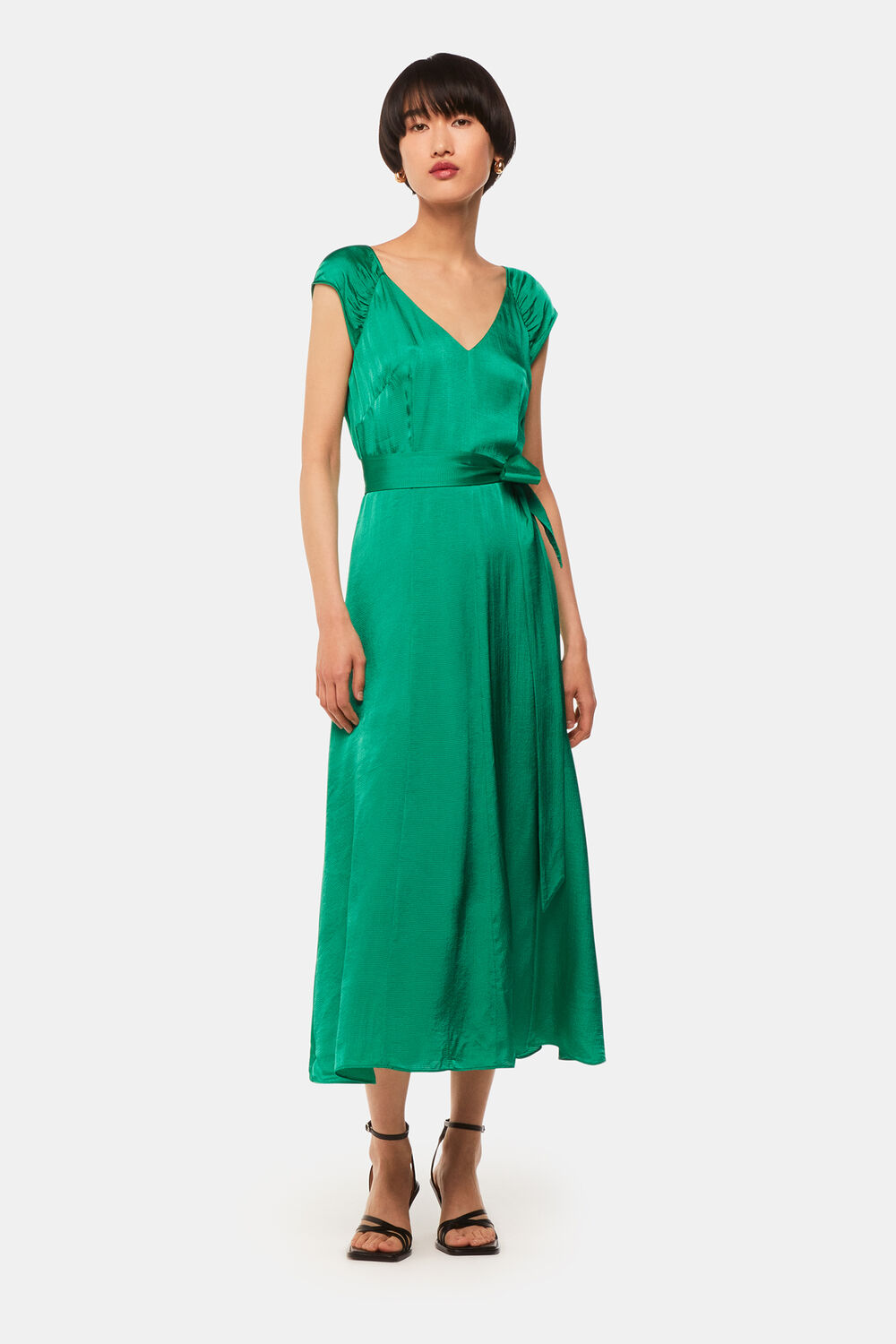 Green Arie Hammered Satin Midi Dress