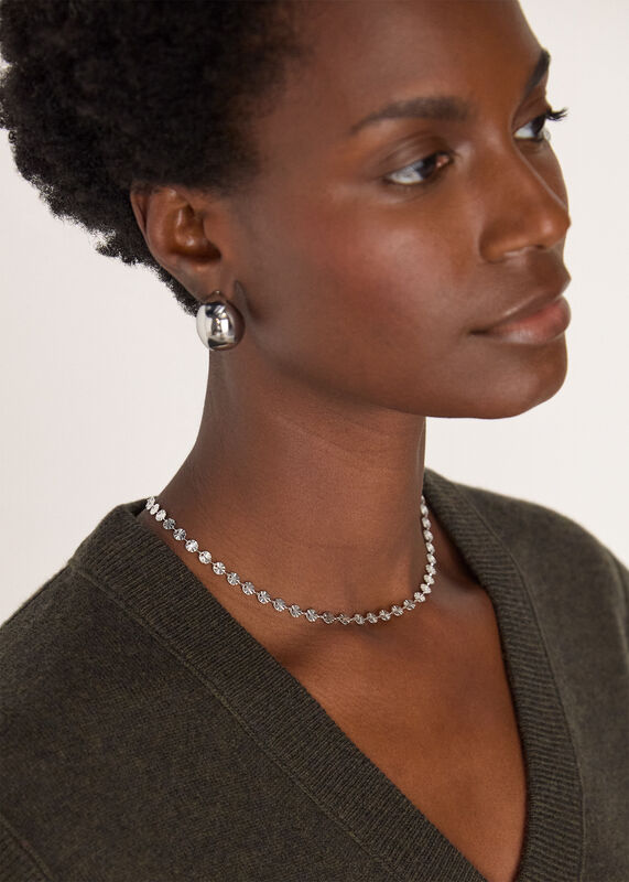 Silver Textured Circle Chain Necklace