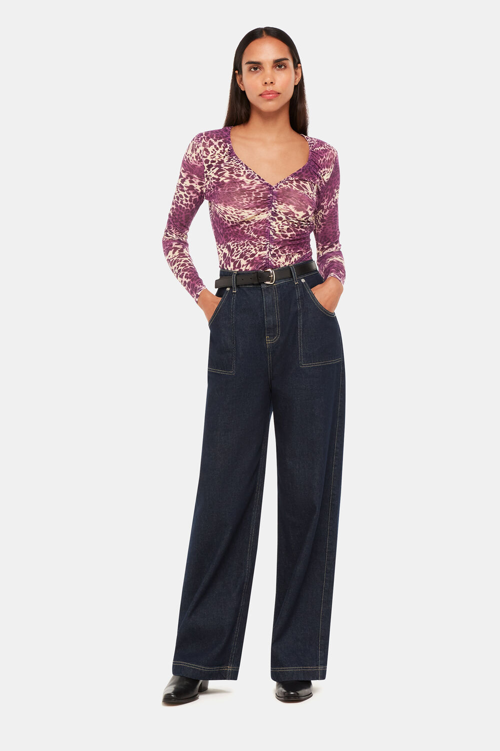 Sahara Leopard Mesh Ruched Top