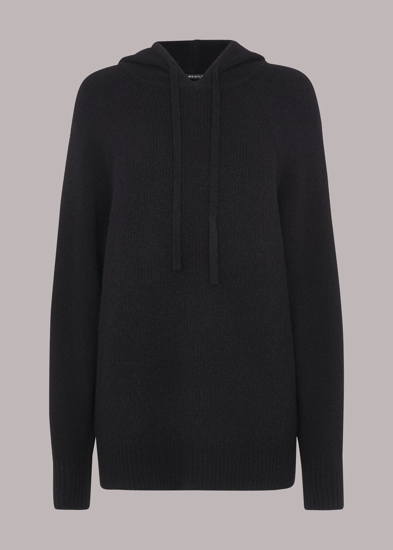 Black Ribbed Knitted Hoodie WHISTLES Whistles