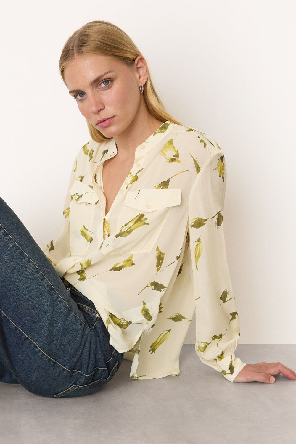 White Floral Utility Blouse