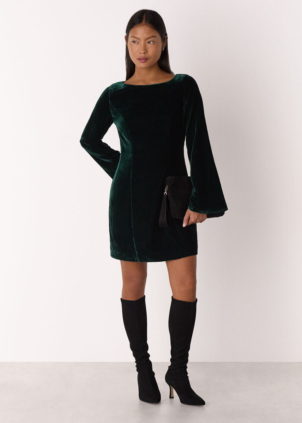 Petite Velvet Flare Sleeve Dress