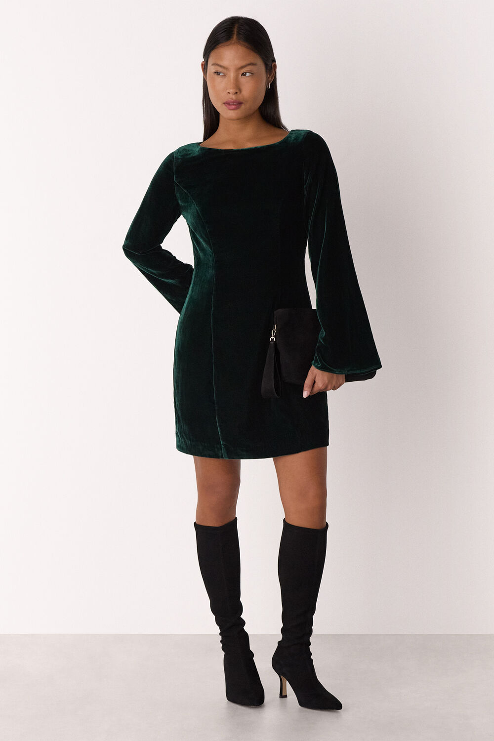 Petite Velvet Flare Sleeve Dress