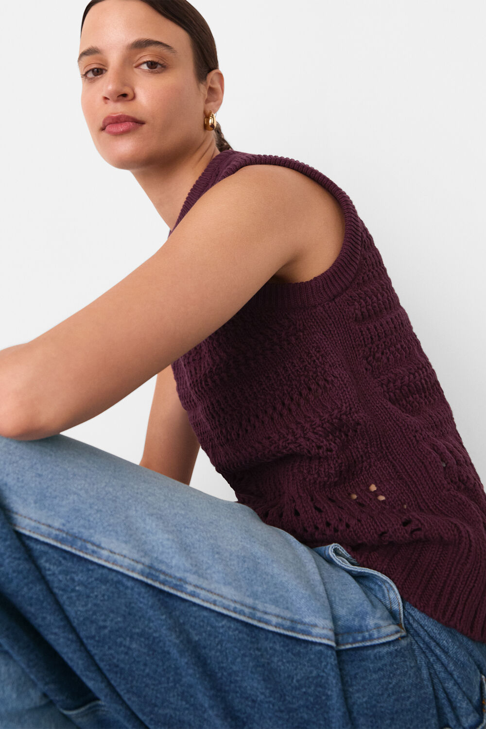 Plum Chunky Cotton Pointelle Tank