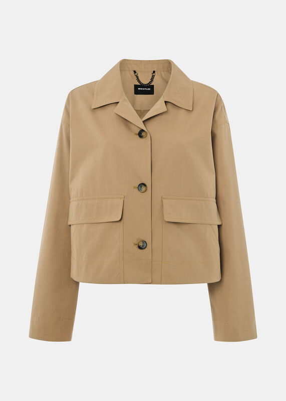 Neutral Short Cotton Trench Jacket