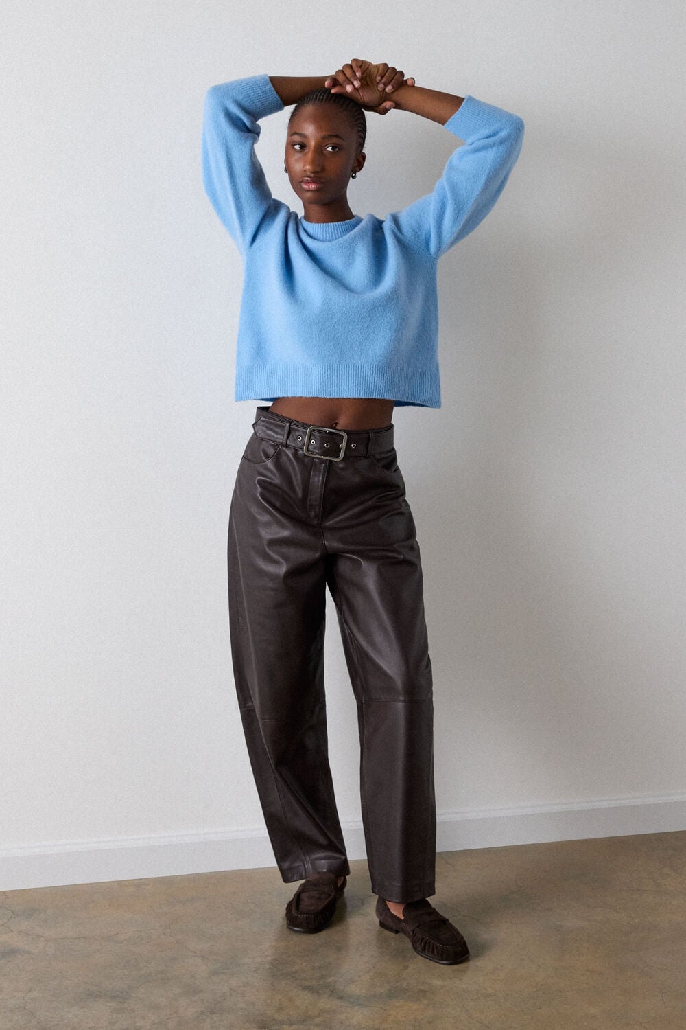 Pale Blue Wool Mix Curved Hem Knit