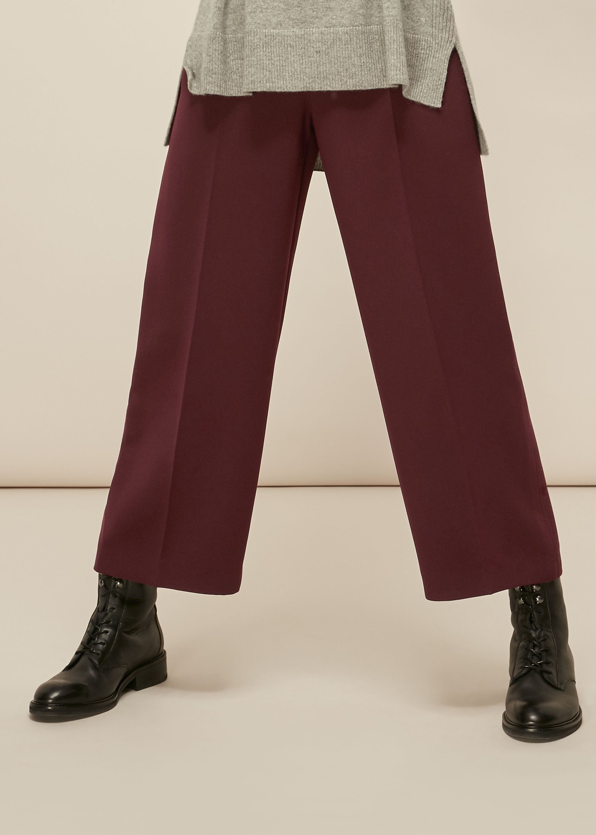 Burgundy cropped clearance trousers