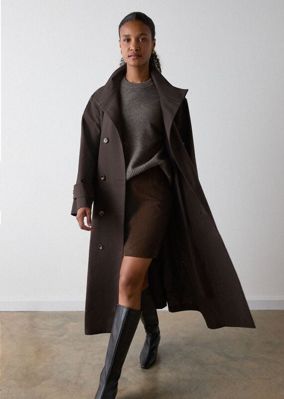 Brown Funnel Neck Trench Coat