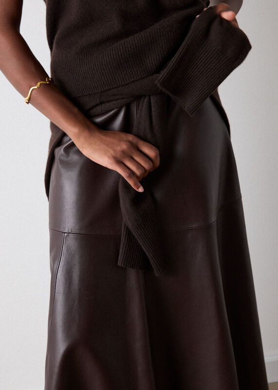 Brown Full Hem Leather Circle Skirt