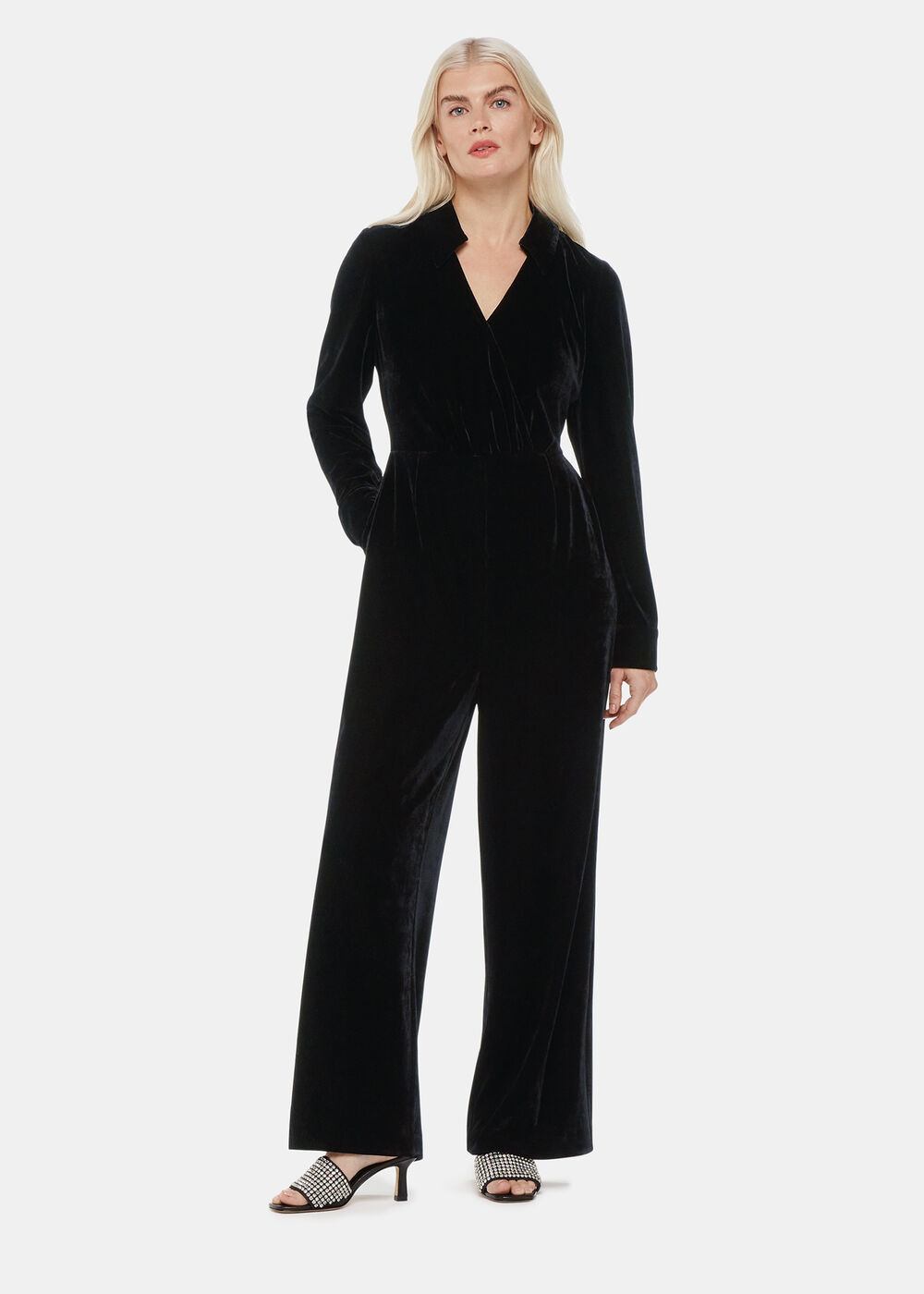 Petite Wrap Velvet Jumpsuit