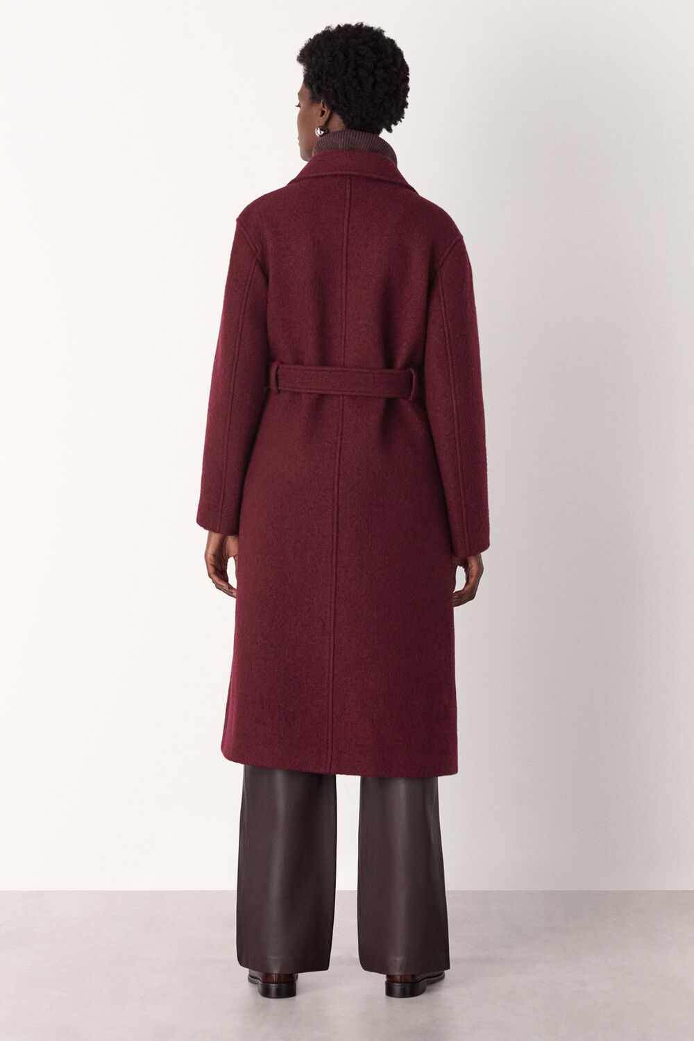 Burgundy Long Belted Wool Coat