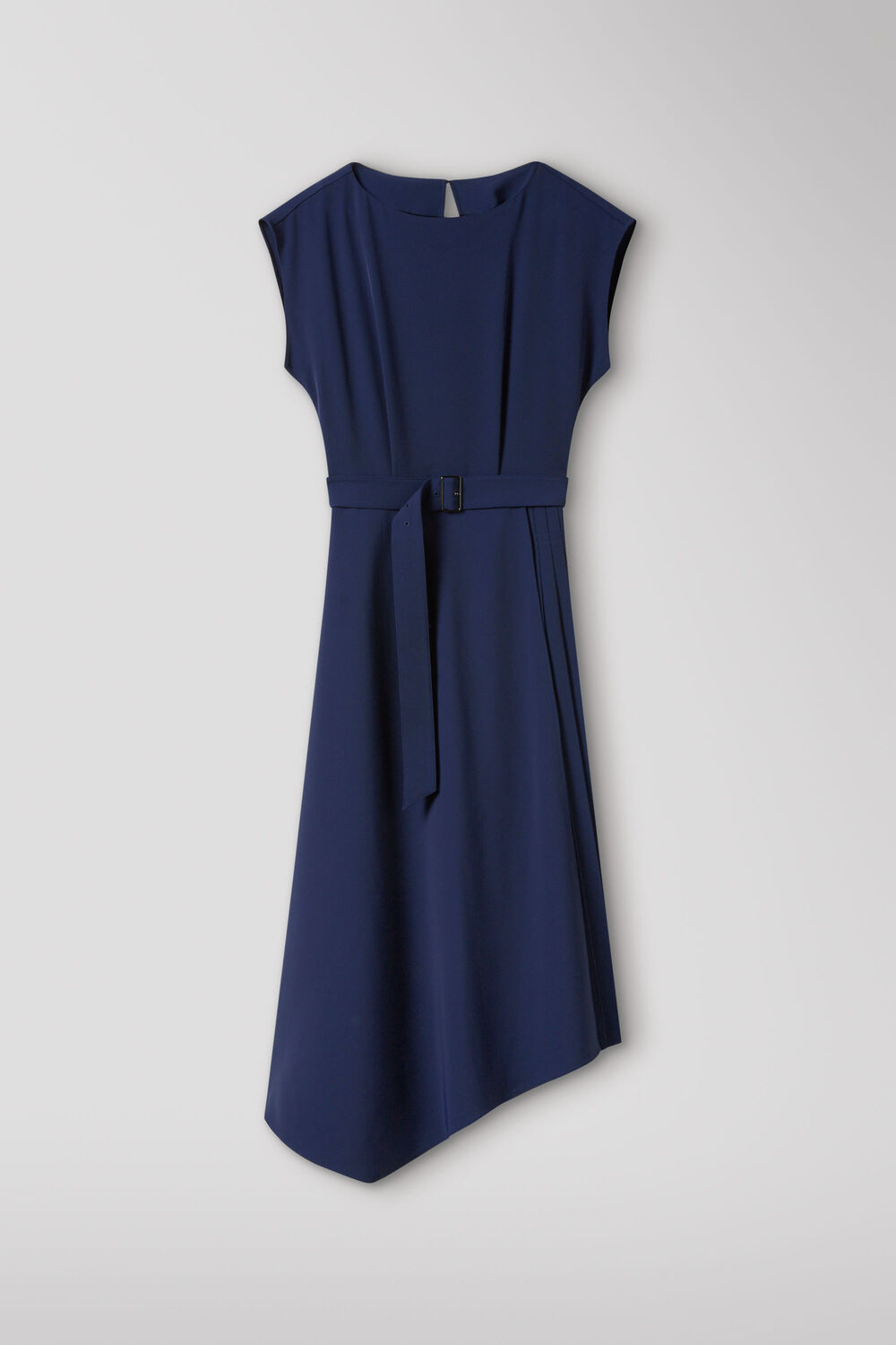 Navy Pleat Detail Asymmetric Midi Dress