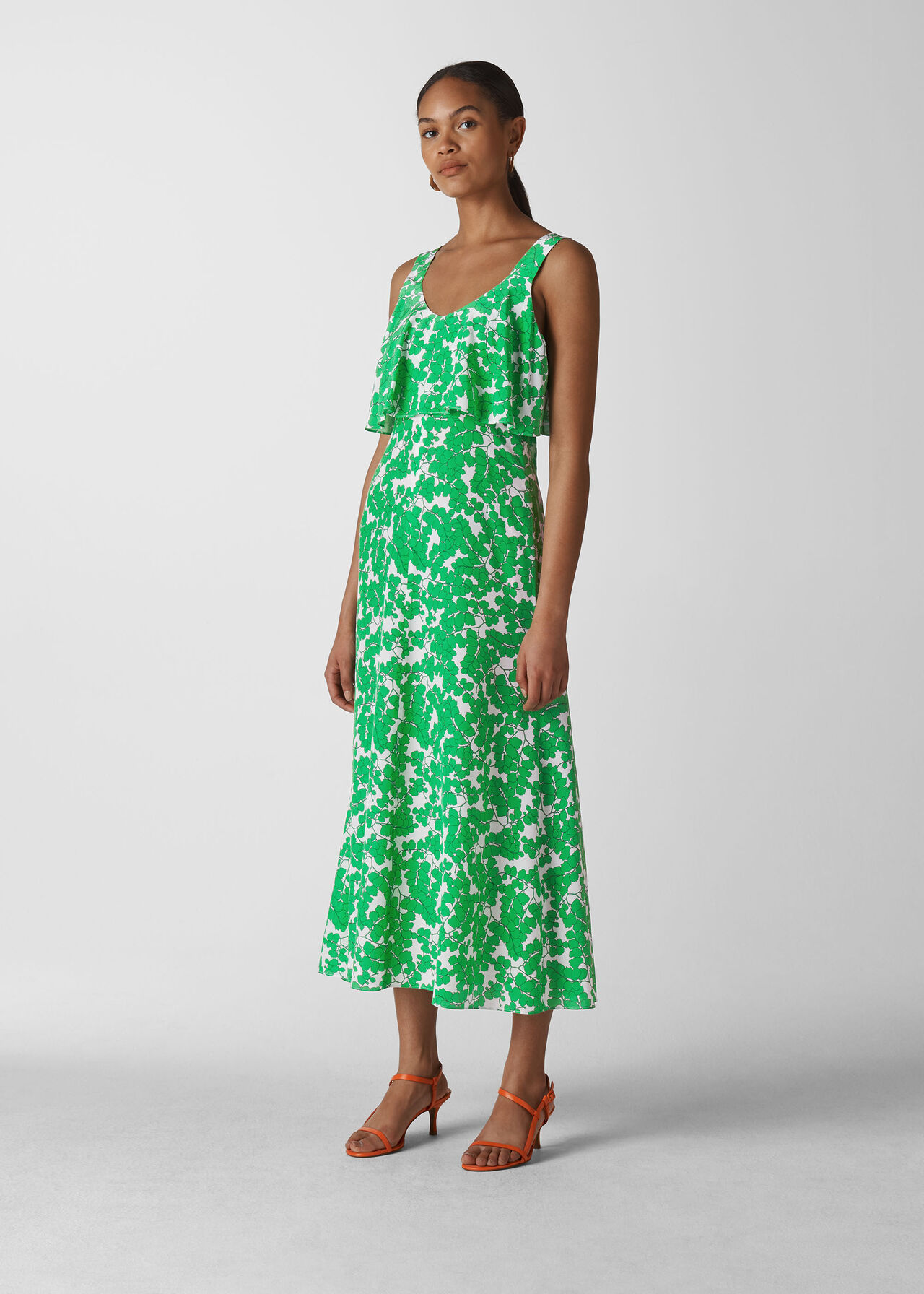 Green/Multi Omana Silk Blossom Dress | WHISTLES | Whistles UK