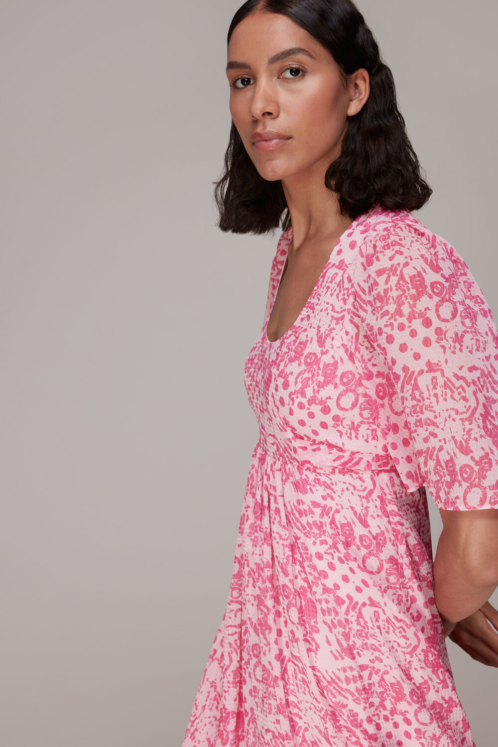 Pink Abstract Batik Midi Dress