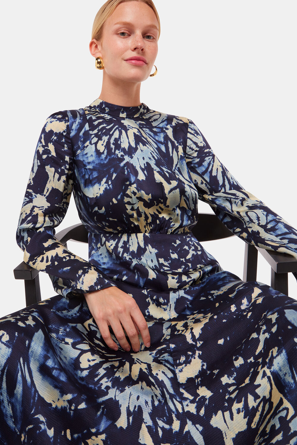 Navy Dazzled Floral Satin Dress