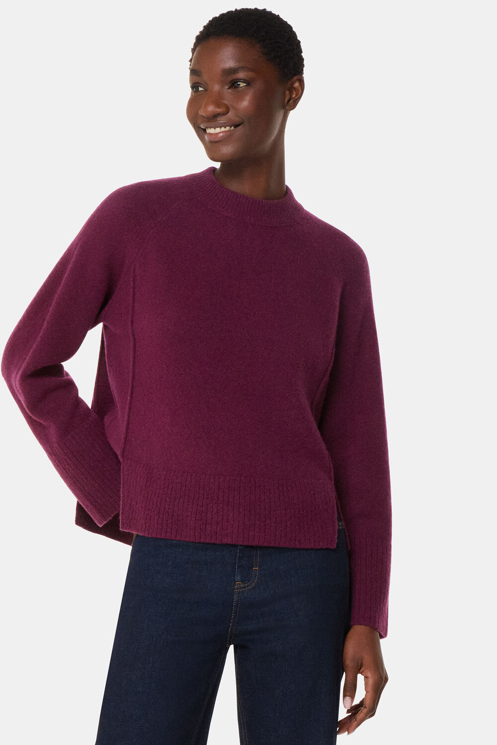 Burgundy Wool Mix Side Detail Sweater