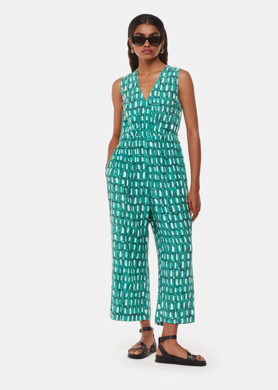 Green Petite Linked Smudge Lorna Jumpsuit