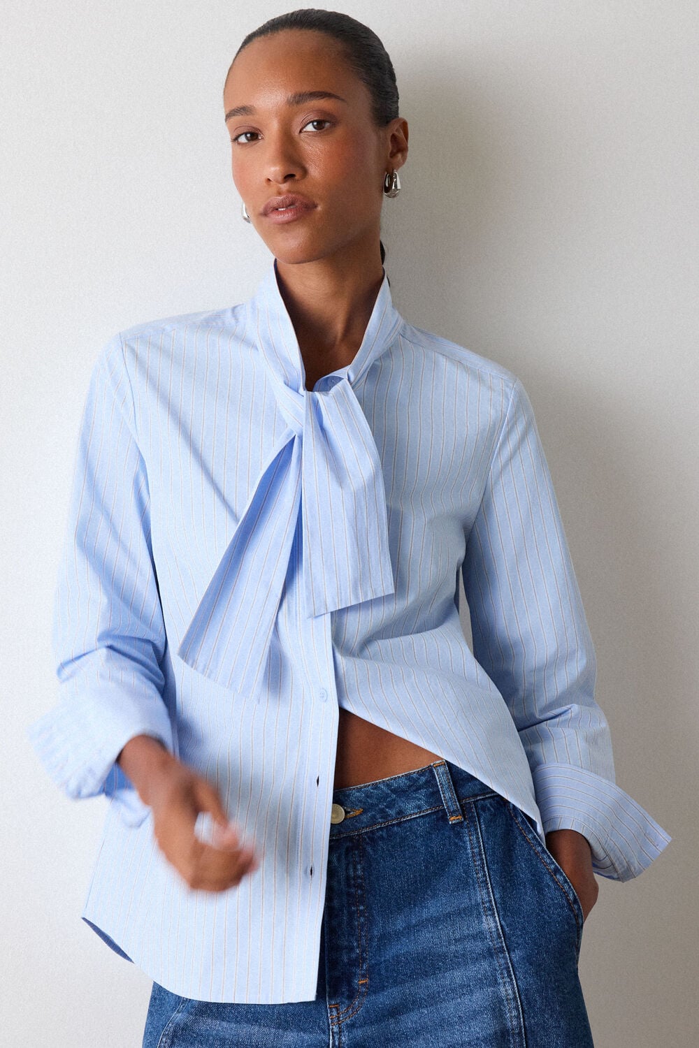 Blue Scarf Stripe Cotton Shirt
