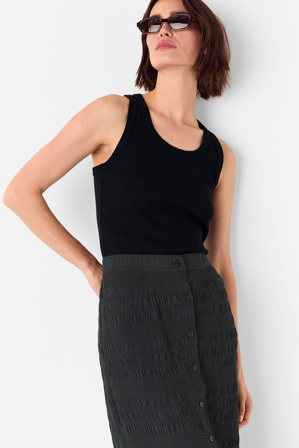 Black Sienna Plisse Midi Skirt